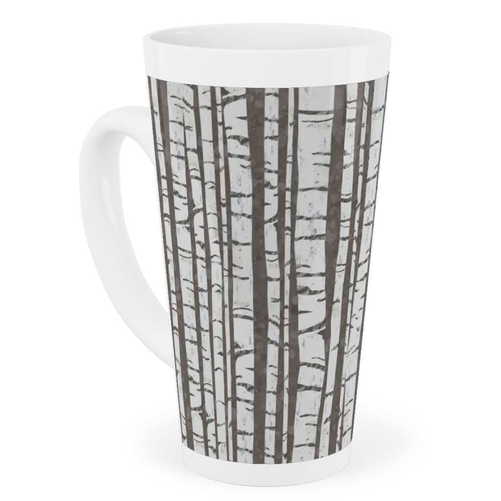 Birch Trees - White on Brown Tall Latte Mug, 17oz, Gray, Gray