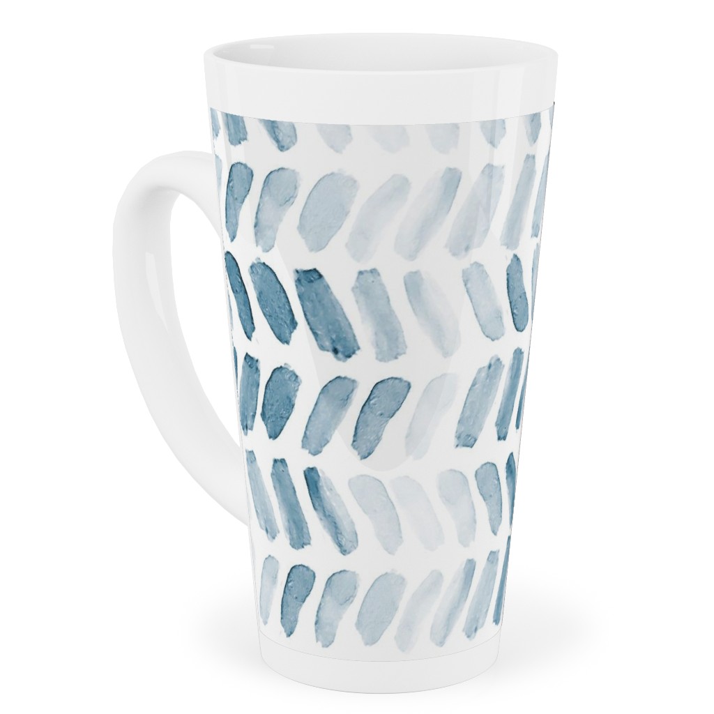 Watercolor Herringbone - Blue Tall Latte Mug, 17oz, Blue