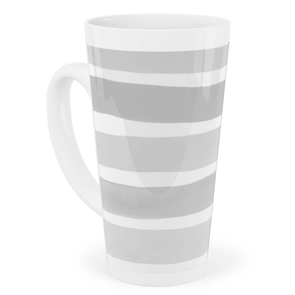 Imperfect Watercolor Stripes Tall Latte Mug, 17oz, Gray, Silver Lining