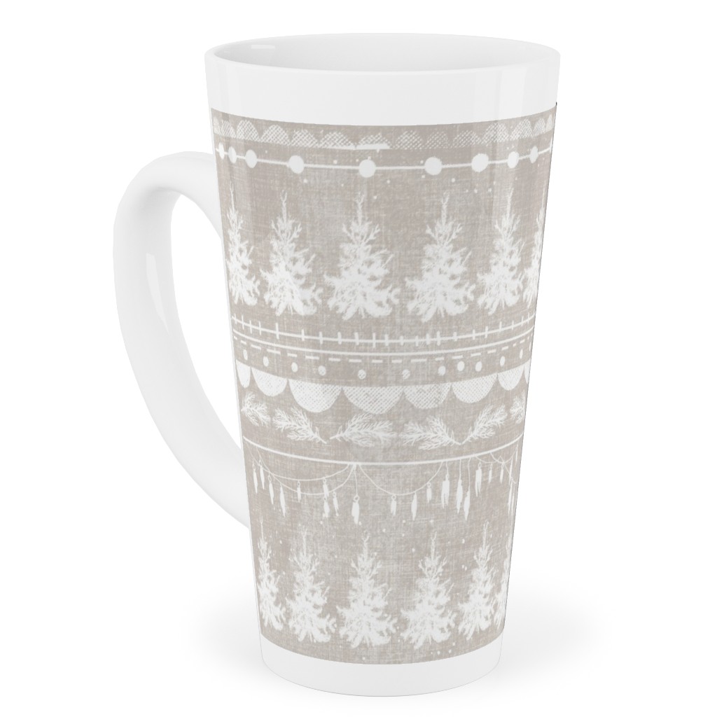 Vintage Christmas Stripe Tall Latte Mug, 17oz, Gray