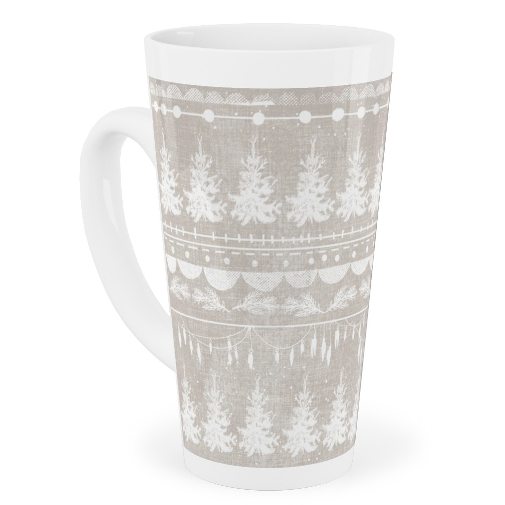 Vintage Christmas Stripe Tall Latte Mug, 17oz, Gray, Pebble