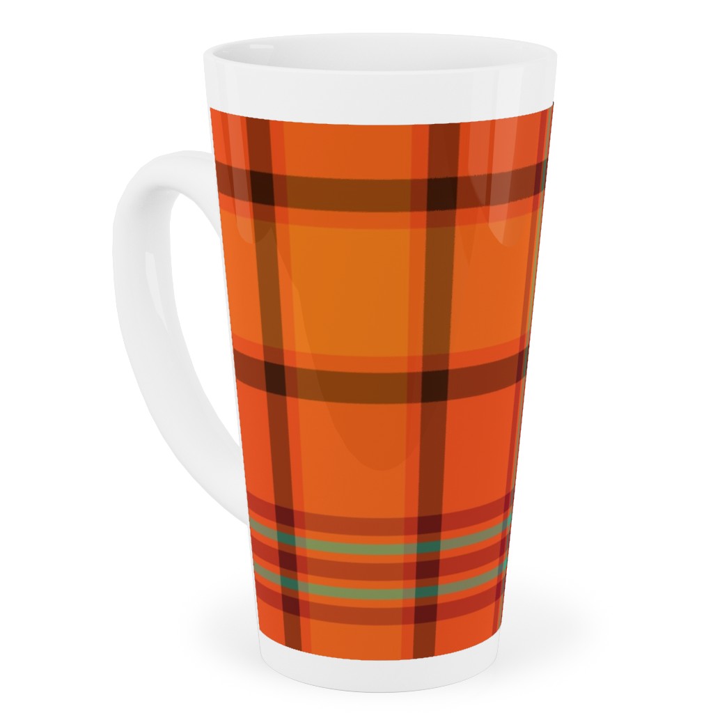 Orange With Black Plaid Tall Latte Mug, 17oz, Orange