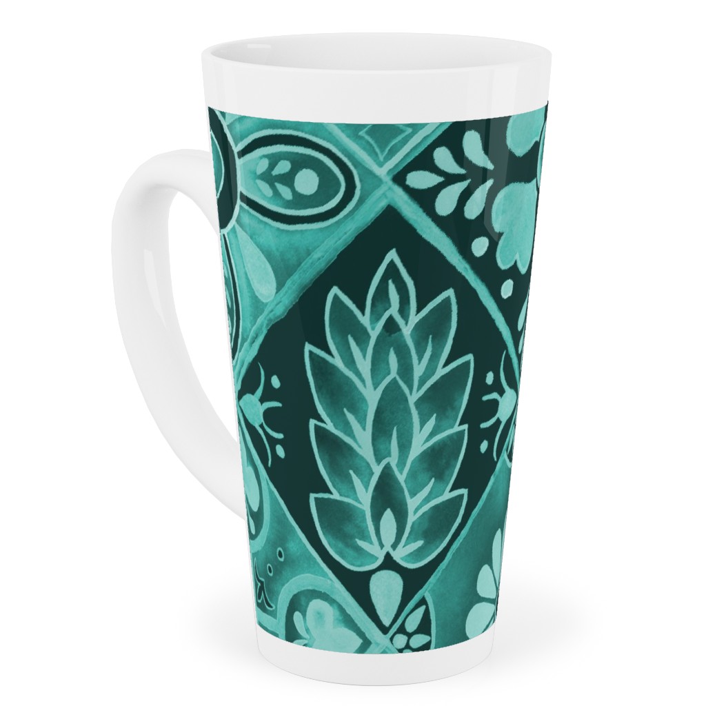 Watercolor Talavera Tiles Tall Latte Mug, 17oz, Green