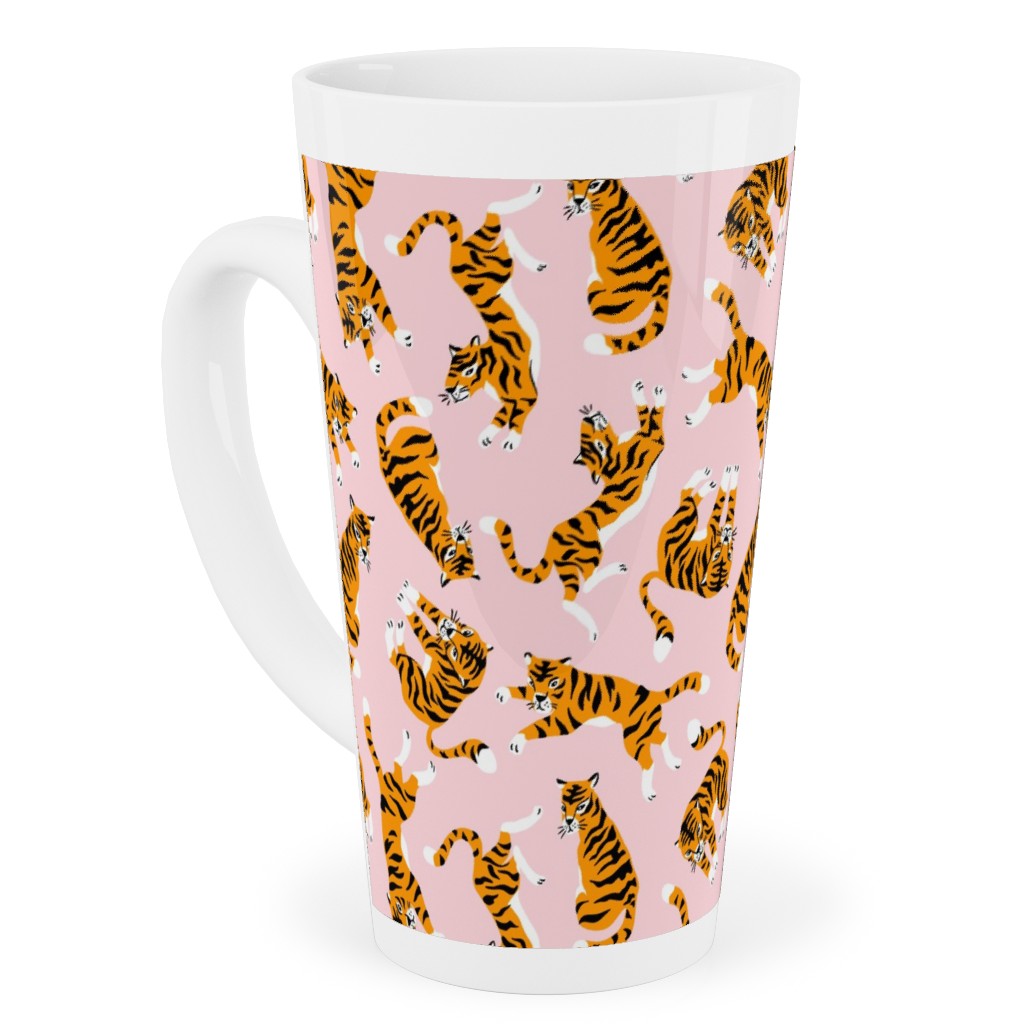 Tigers on Pink Backround Tall Latte Mug, 17oz, Pink, Bright Pink