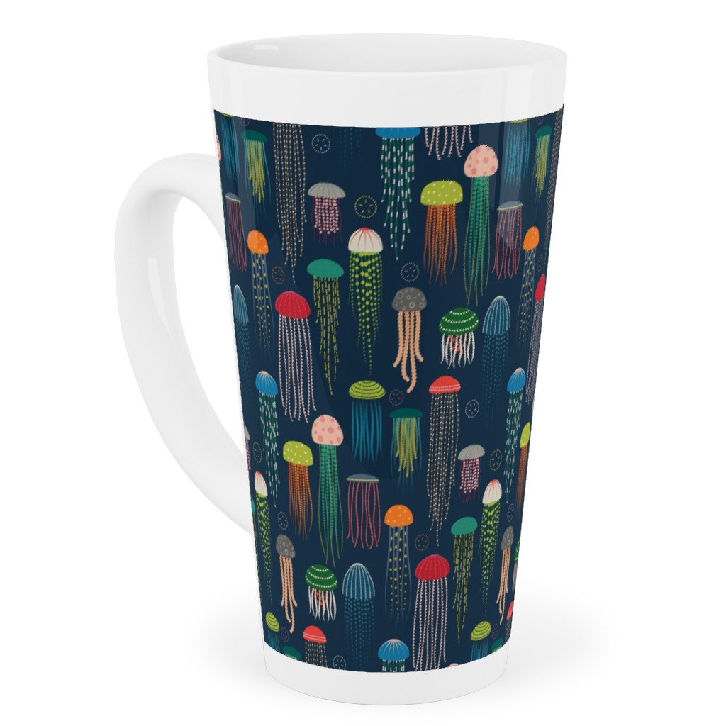 Just Jellies - Rainbow on Navy Tall Latte Mug, 17oz, Multicolor