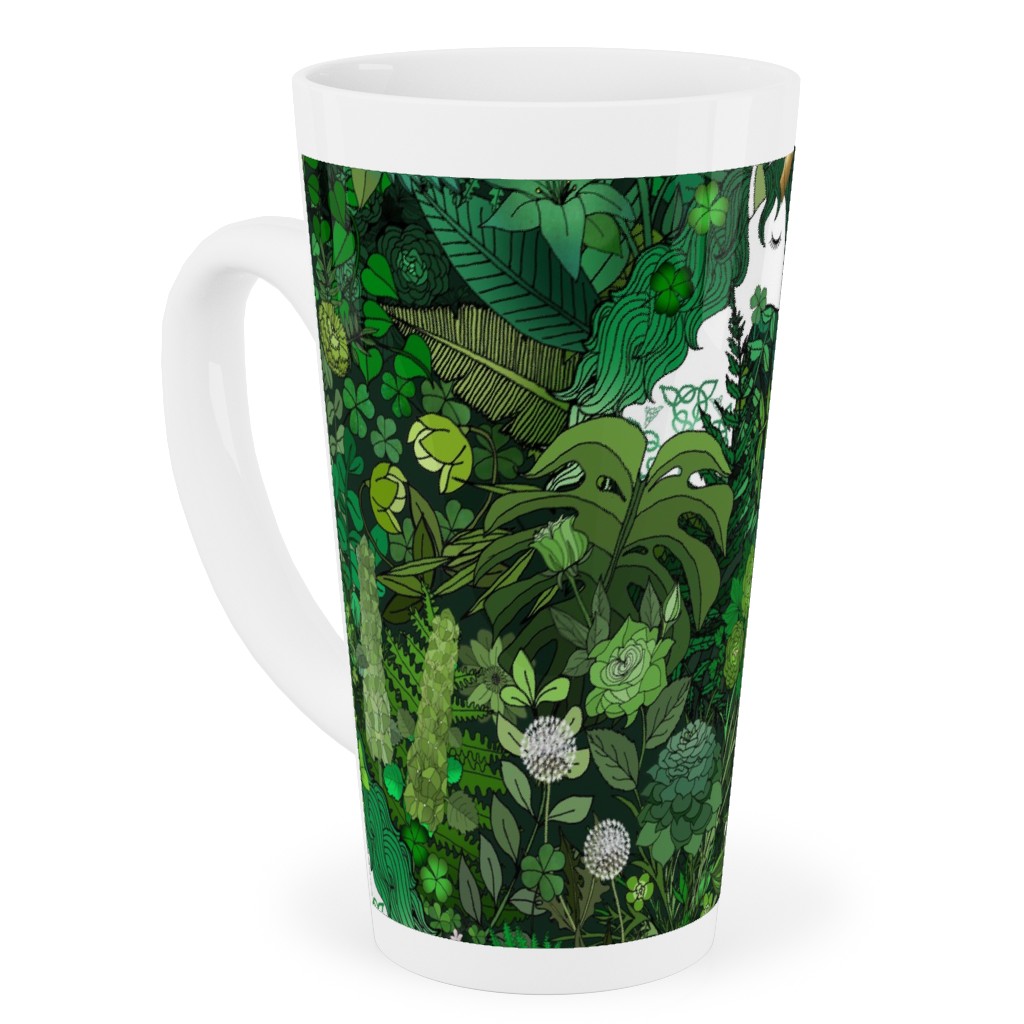 Irish Unicorn in a Green Garden Tall Latte Mug, 17oz, Green, Classic Green
