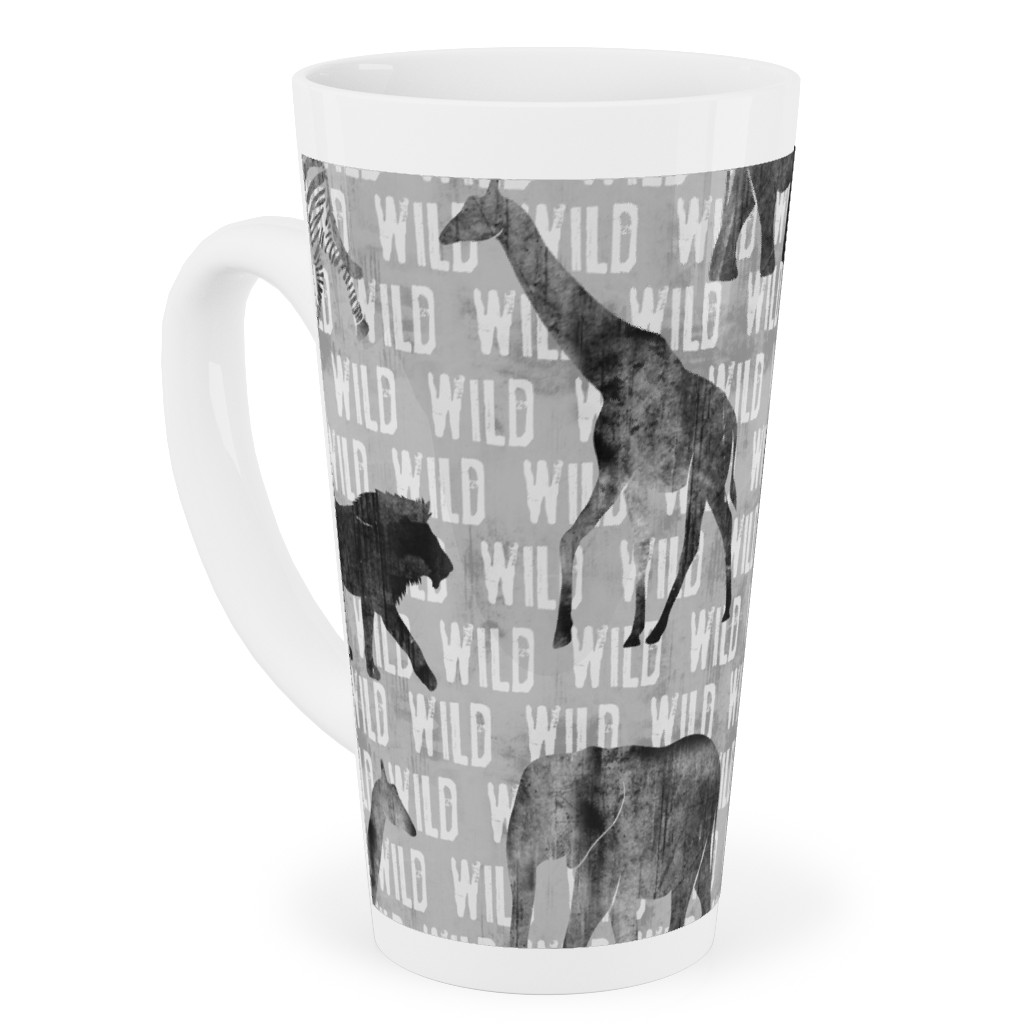 Wild Safari Animals - Grey Tall Latte Mug, 17oz, Gray
