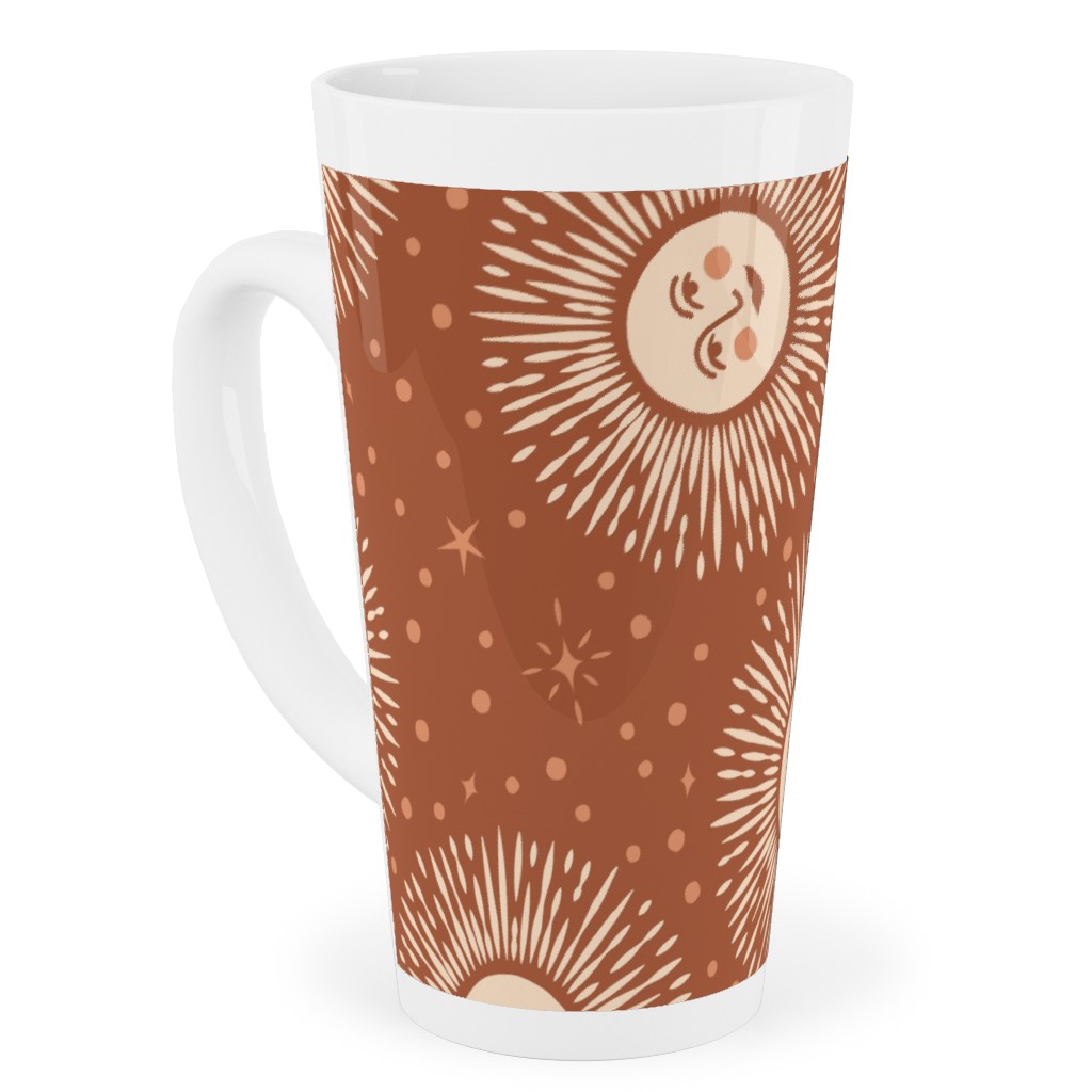 Golden Sun - Multidirectional - Rust Brown Tall Latte Mug, 17oz, Orange, Orange