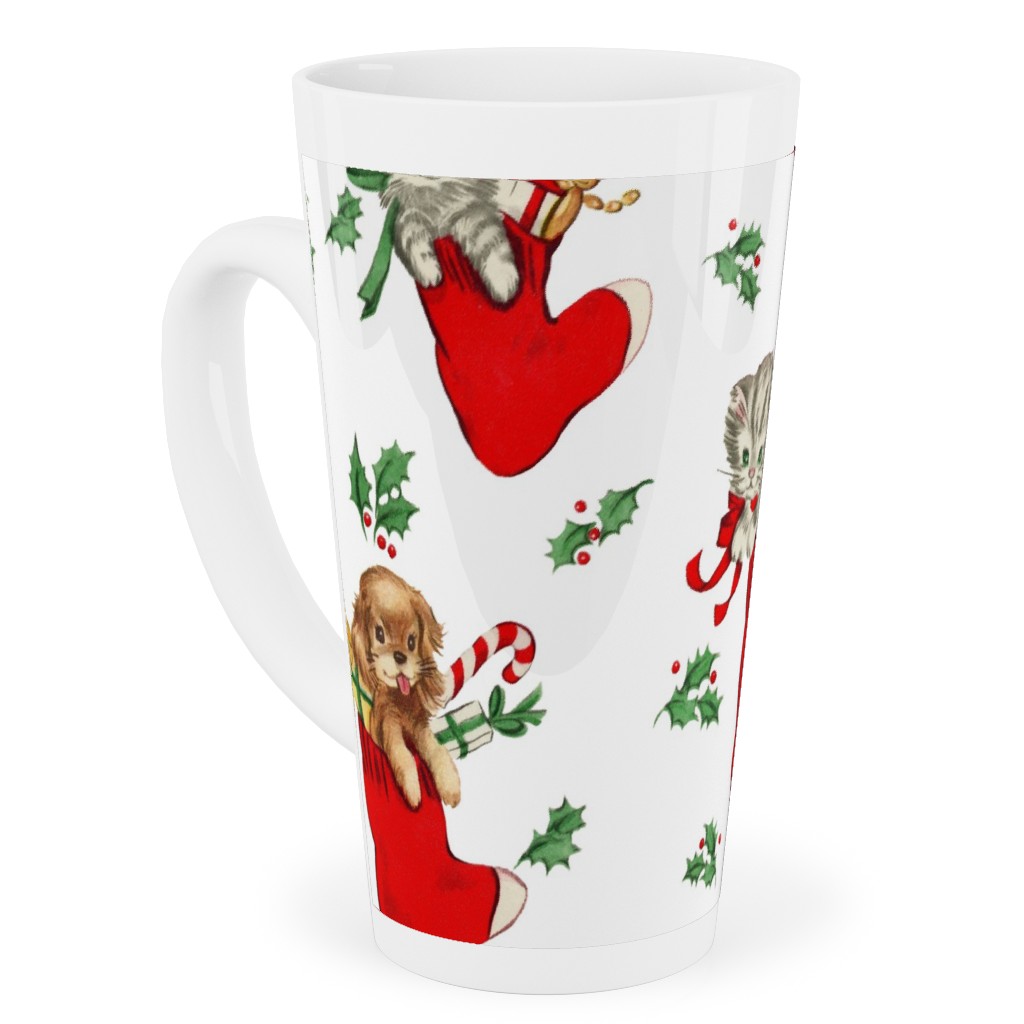 Vintage Christmas Kittens and Puppies Tall Latte Mug, 17oz, Multicolor