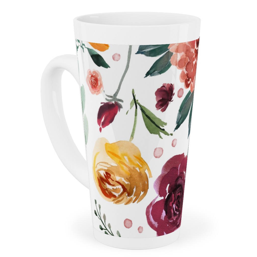 Orange Burgandy Floral Tall Latte Mug, 17oz, Multicolor