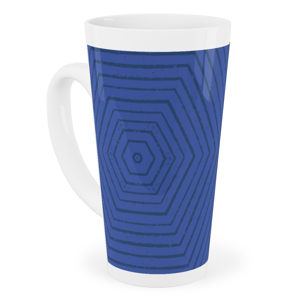 Concentric Hexagons - Cobalt Tall Latte Mug, 17oz, Blue