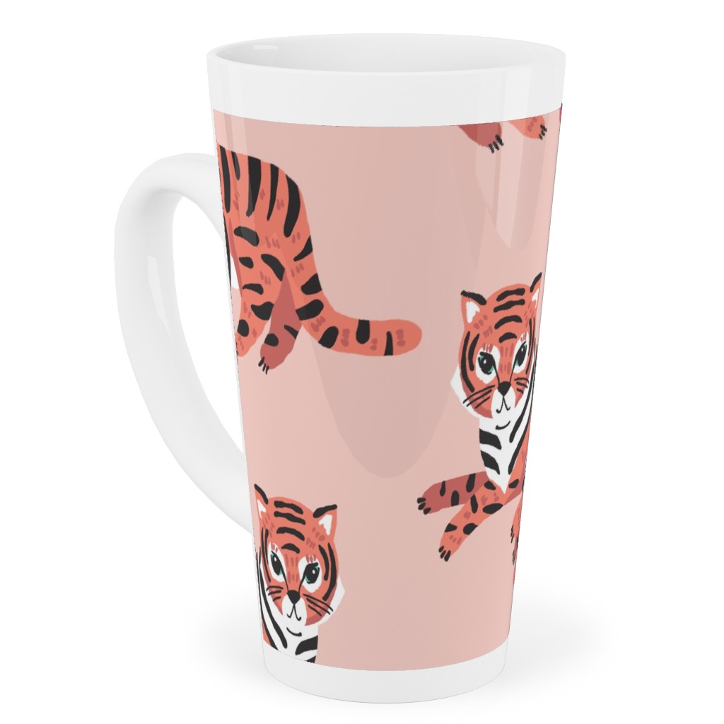 Jungle Tigers - Blush and Coral Tall Latte Mug, 17oz, Pink