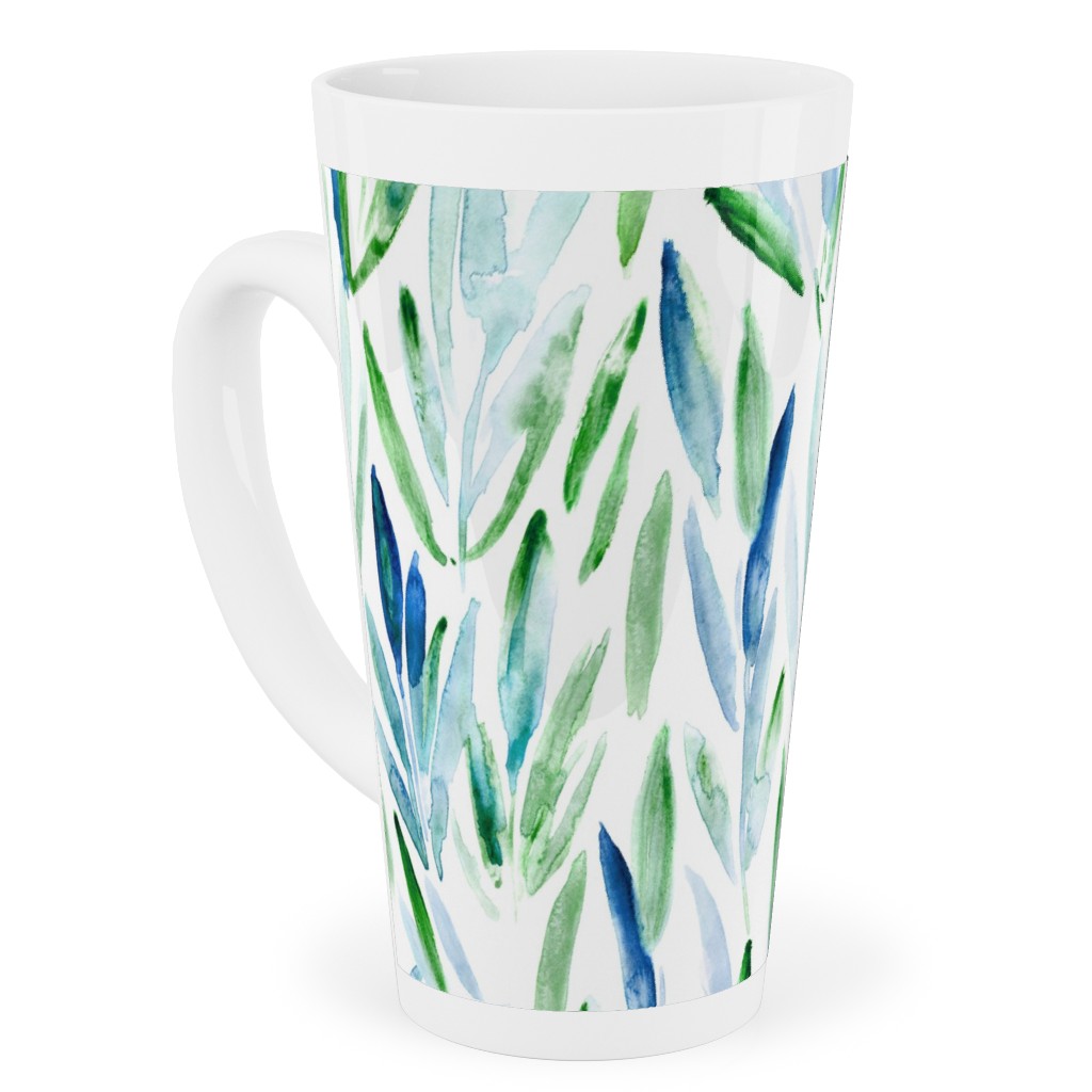 Watercolor Eucalyptus Leaves - Blue and Green Tall Latte Mug, 17oz, Green
