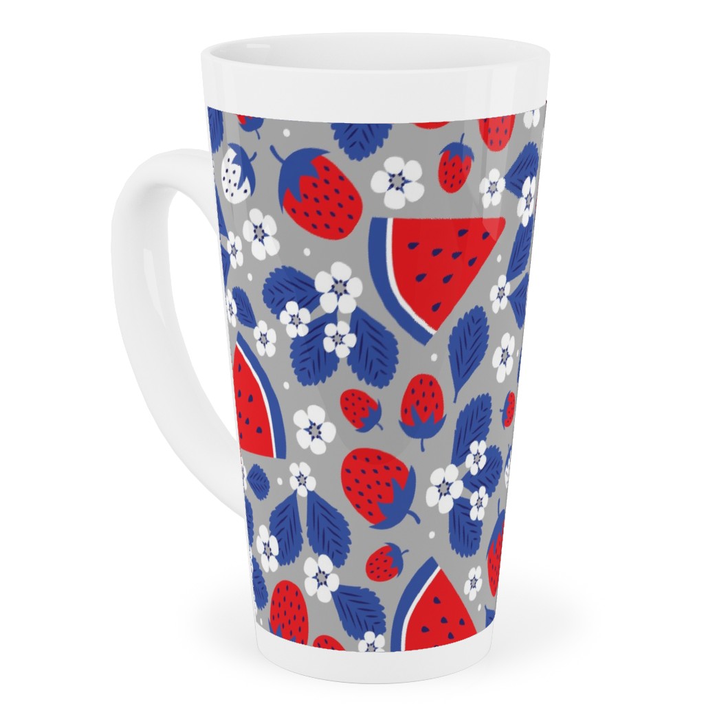 Summer Strawberries and Melons - Red, White and Blue Tall Latte Mug, 17oz, Multicolor