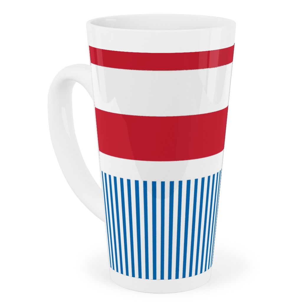 American Flag - Red, White and Royal Blue Tall Latte Mug, 17oz, Blue