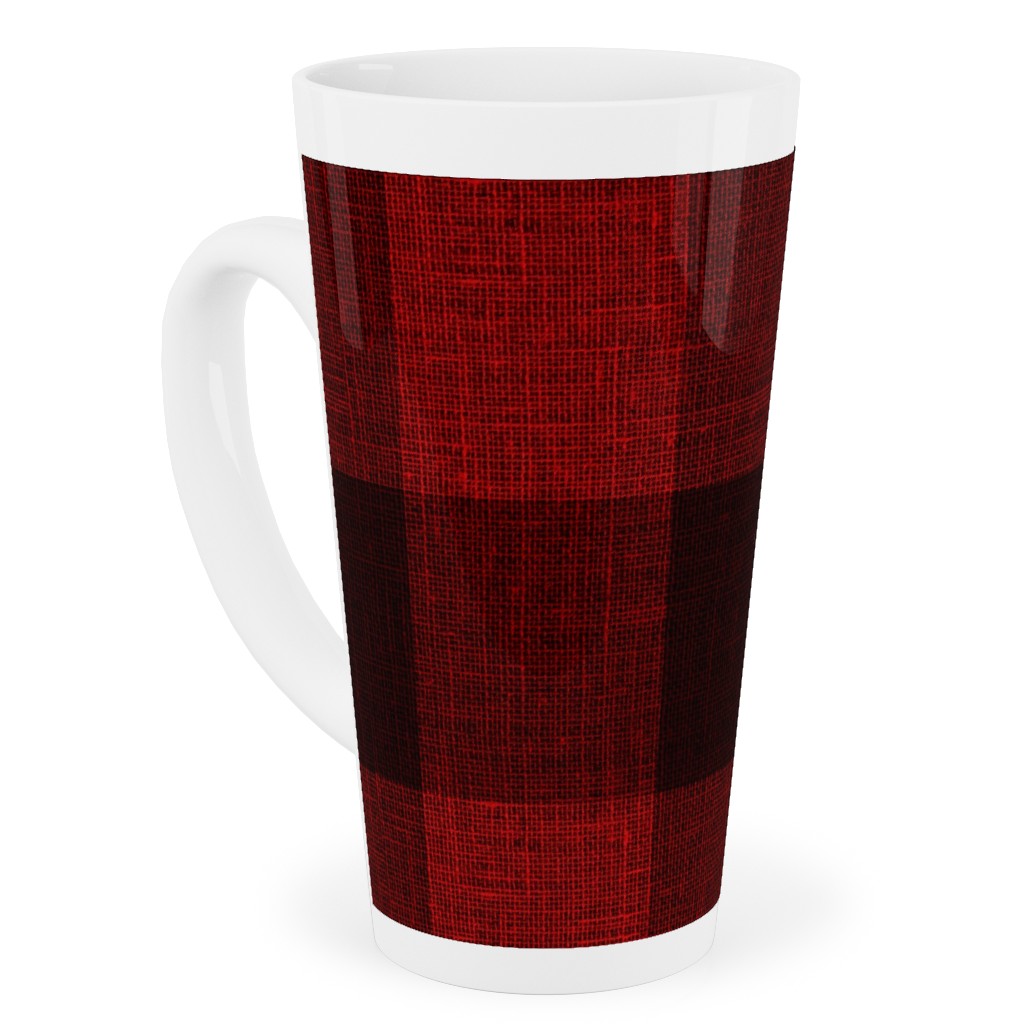 Linen Look Gingham Lumberjack - Red, Black Tall Latte Mug, 17oz, Red