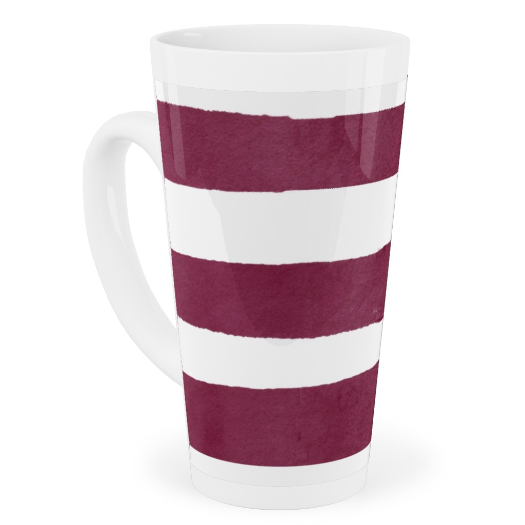 Stripe - Maroon Tall Latte Mug, 17oz, Red, Red