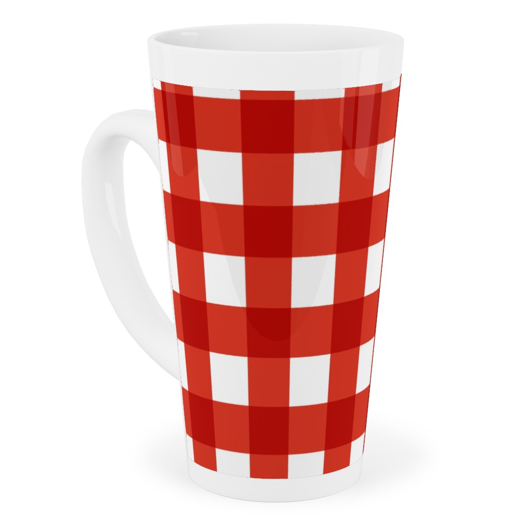 Gingham Plaid Check Tall Latte Mug, 17oz, Red, Red