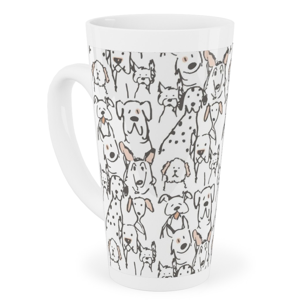 Peach Pop Doodle Dogs - Black and White Tall Latte Mug, 17oz, White