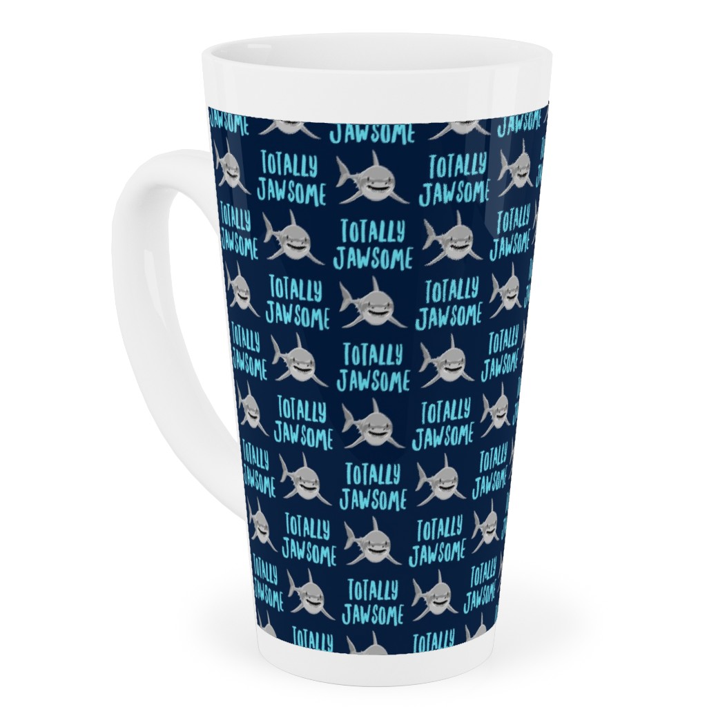 Totally Jawsome - Sharks! - Navy Tall Latte Mug, 17oz, Blue