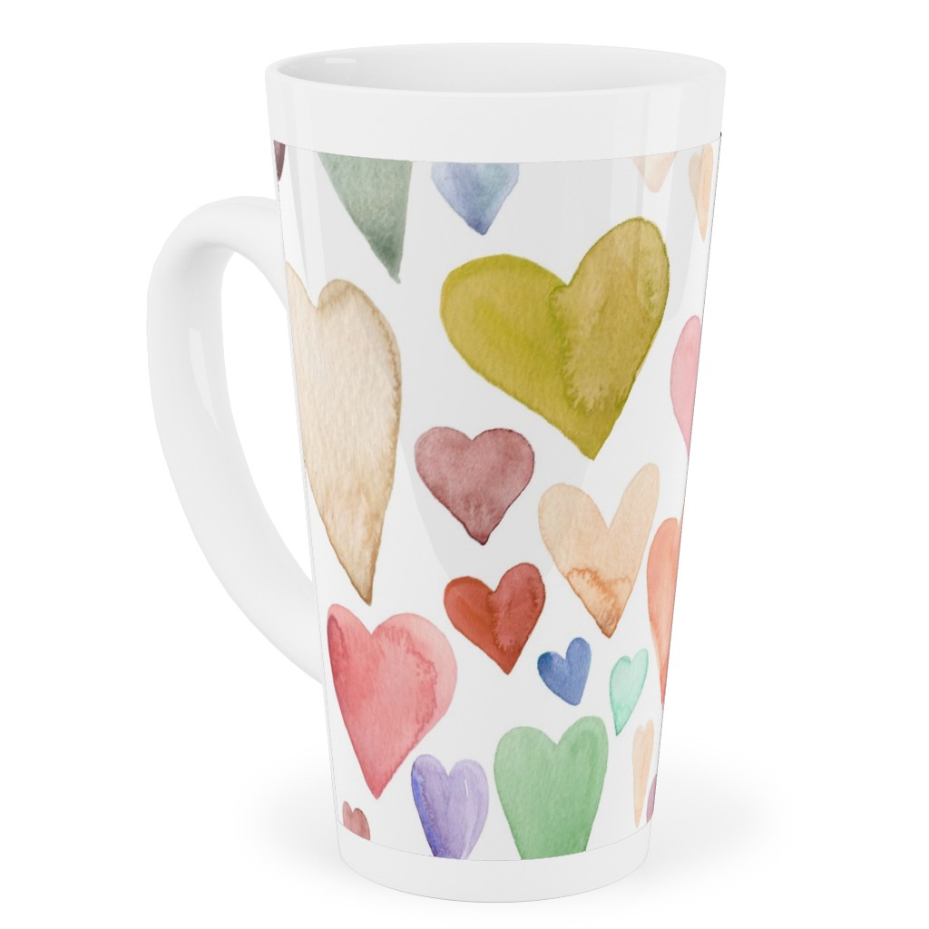 Earth Tone Hearts - Multi Muted Tall Latte Mug, 17oz, Multicolor