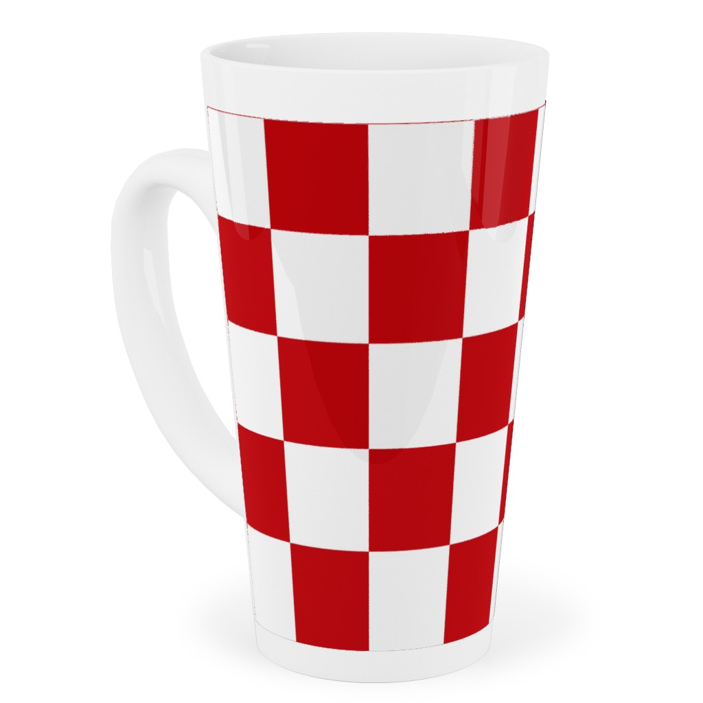 Checkerboard - Red and White Tall Latte Mug, 17oz, Red