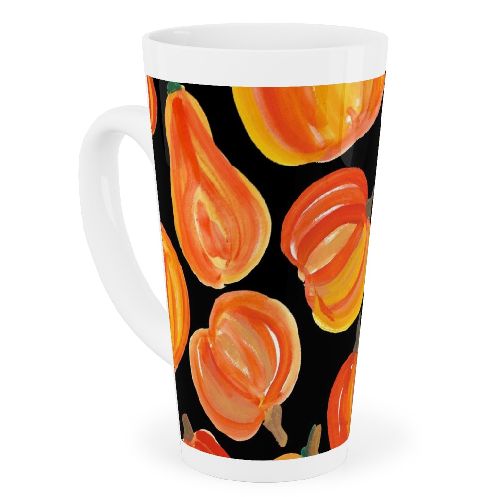 Watercolor Pumpkins - Black Tall Latte Mug, 17oz, Orange