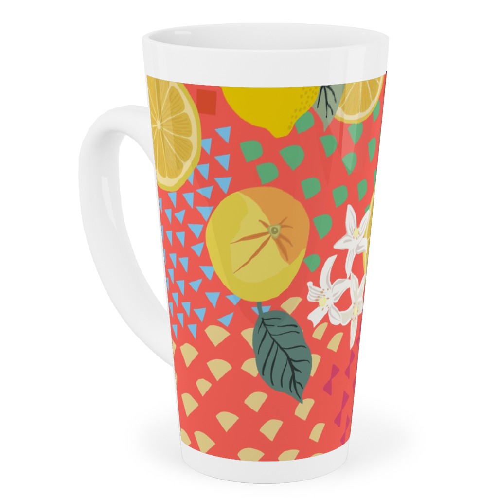 Lemon Flower and Pop - Pink Tall Latte Mug, 17oz, Pink