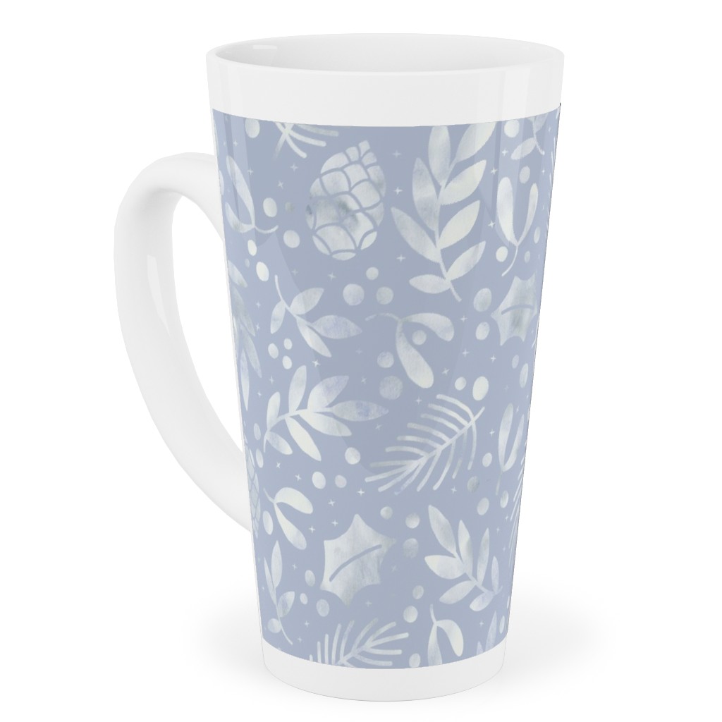 Frozen Winter Florals - Silver Tall Latte Mug, 17oz, Blue, True Blue