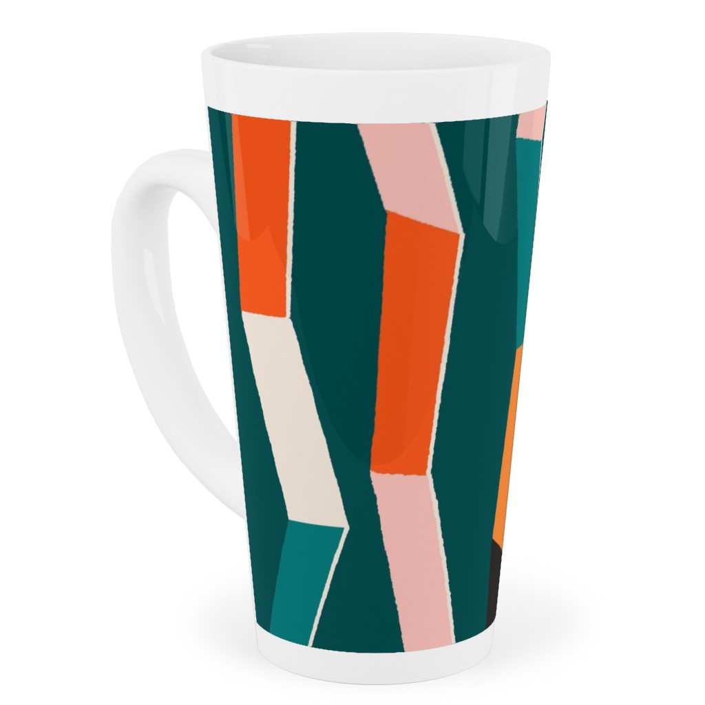 Funky - Multi on Green Tall Latte Mug, 17oz, Multicolor