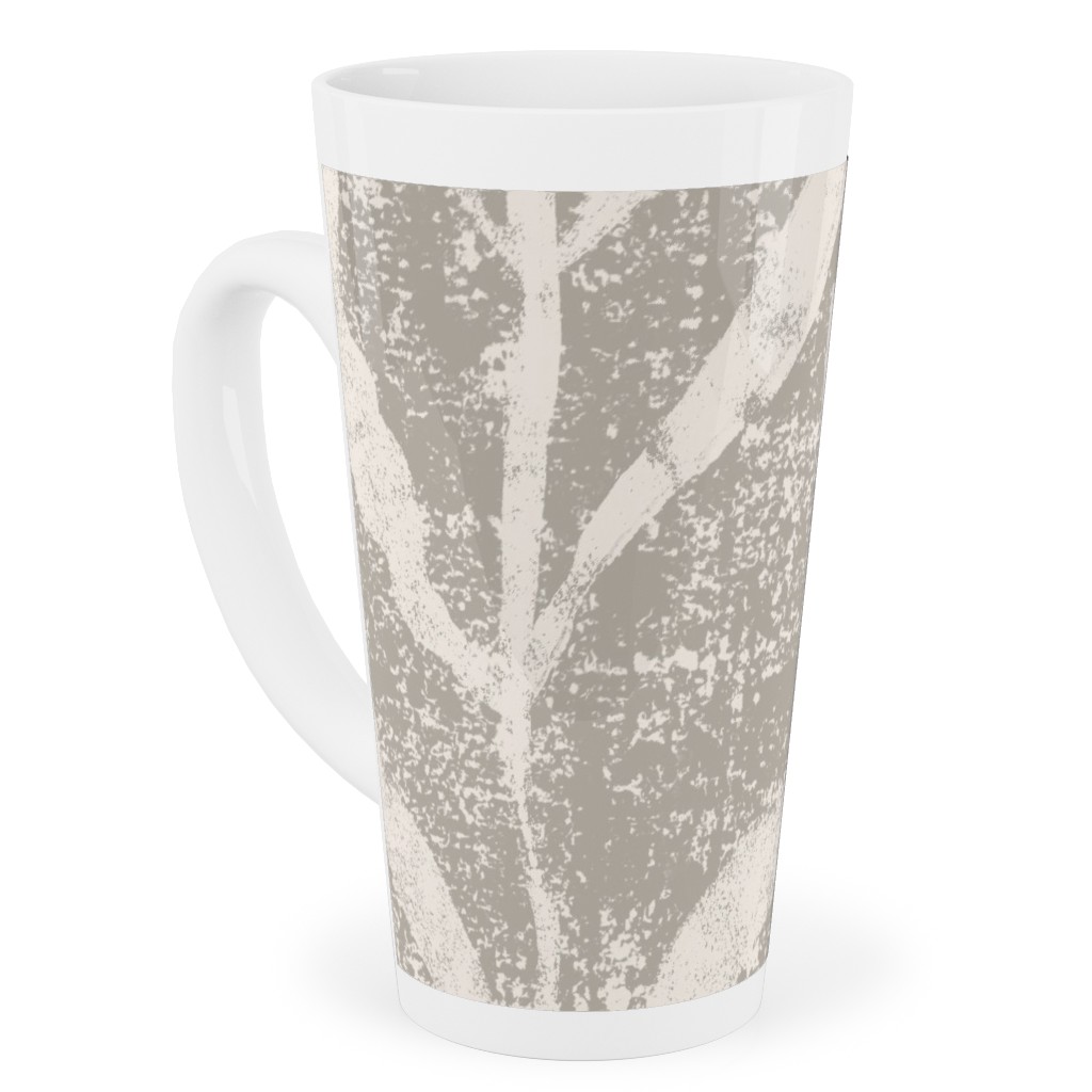 Grass Cloth With Leaves - Gray and Cream Tall Latte Mug, 17oz, Beige, Pearl