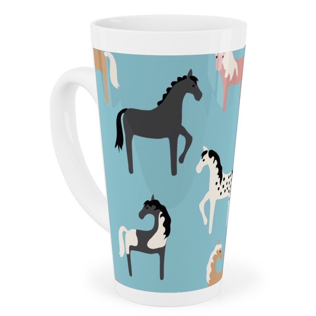 Horse Party Tall Latte Mug, 17oz, Blue