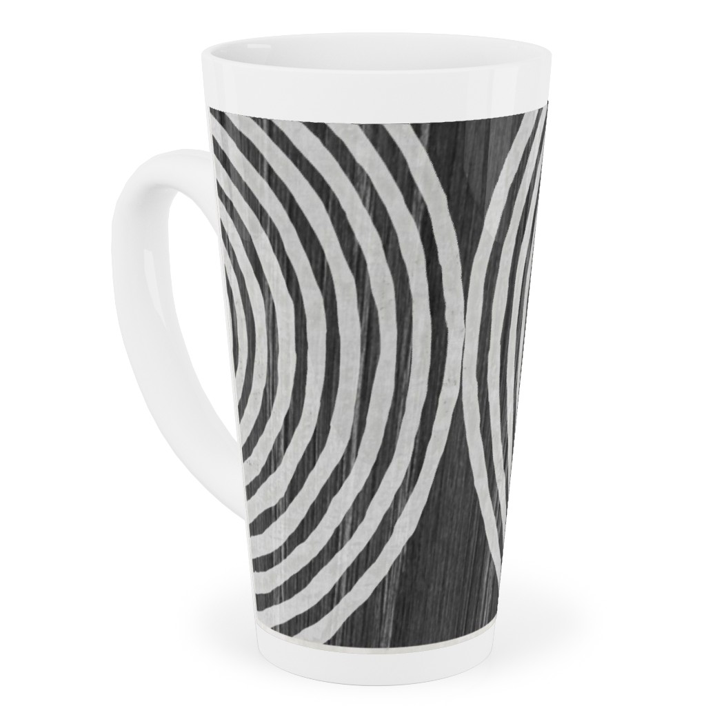 Boho Tribal Woodcut Geometric Shapes Tall Latte Mug, 17oz, Black, Coal