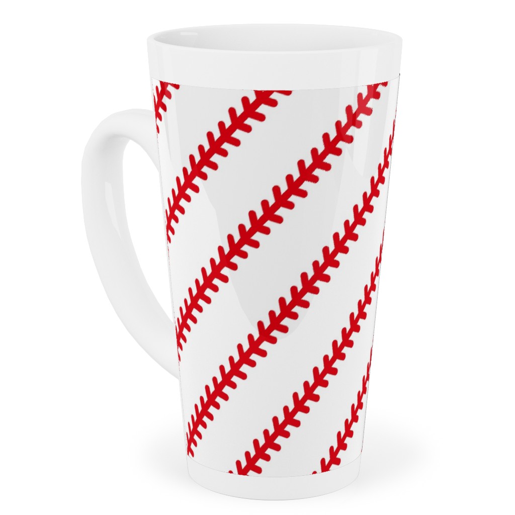 Baseball Stitch - Baseball - White Tall Latte Mug, 17oz, Red
