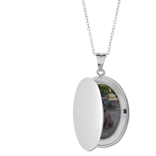 Photo Gallery Locket Necklace, Silver, Oval, None, Gray