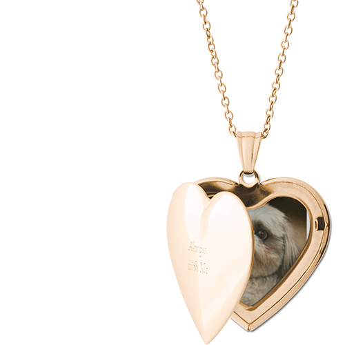 Always With Me Locket Necklace, Gold, Heart, Engraved Front, Gray