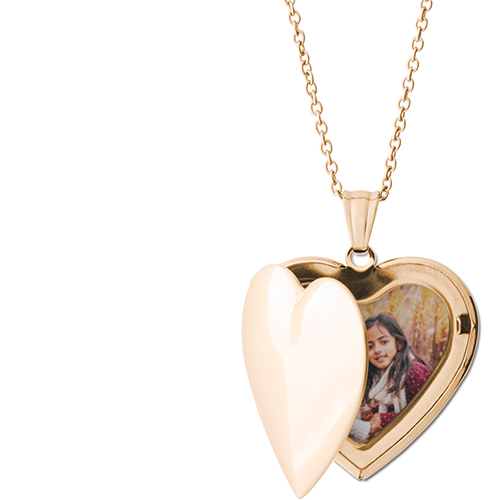 Double Outline Locket Necklace, Gold, Heart, None, Gray
