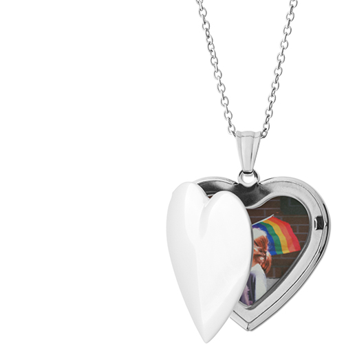 Heart Frame Locket Necklace, Silver, Heart, None, Gray