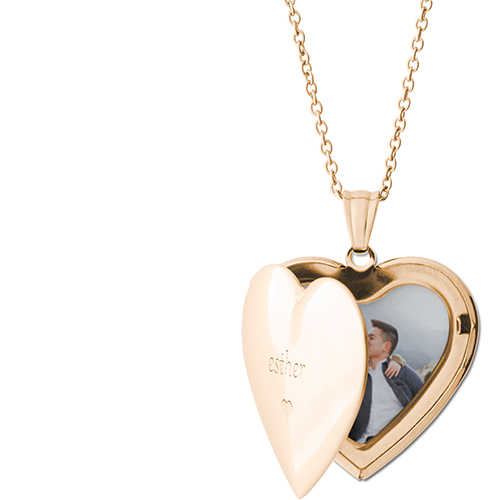 My Heart Locket Necklace, Gold, Heart, Engraved Front, Gray