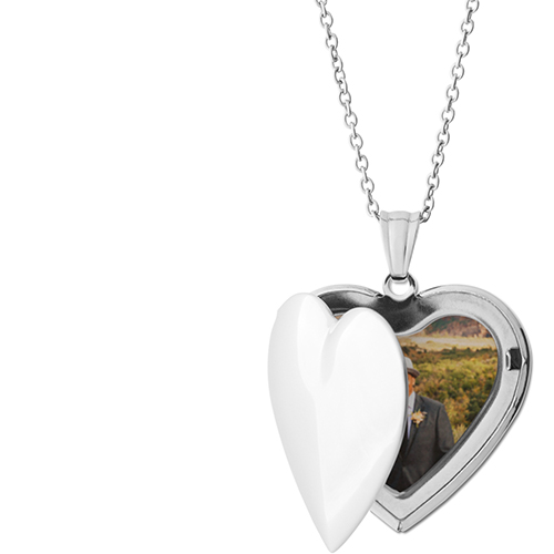 Simple Love Locket Necklace, Silver, Heart, None, Gray