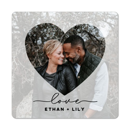 Heart Overlay Portrait Magnet, 3x3, White