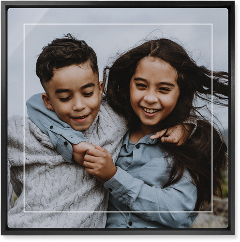 Floating Frame Wall Art, Black, Single piece, Metal, 16x16, Glossy, White, white