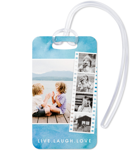 Watercolor Filmstrip Collage Luggage Tag, Large, Blue