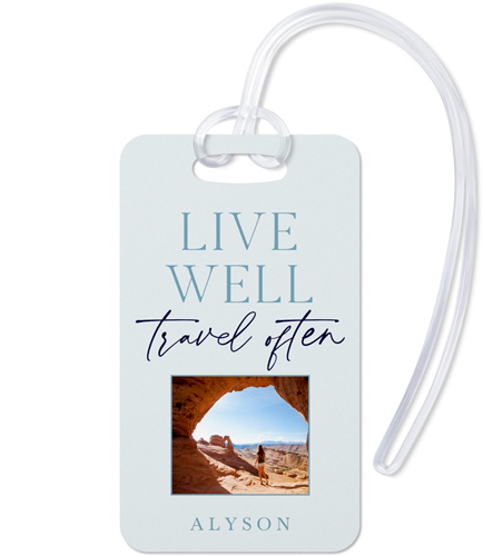 Live Well And Travel Luggage Tag, Large, Gray