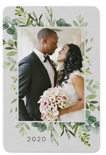 Botanical Corner Portrait Metal Magnet, 2x3, White, white