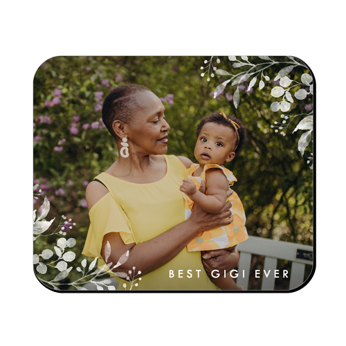 Floral Overlay Mouse Pad, Rectangle, White