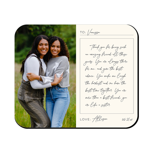 Handwritten Letter Mouse Pad, Rectangle, Beige