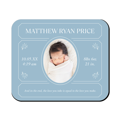 Vintage Stationery Frame Mouse Pad, Rectangle, Blue, celeste