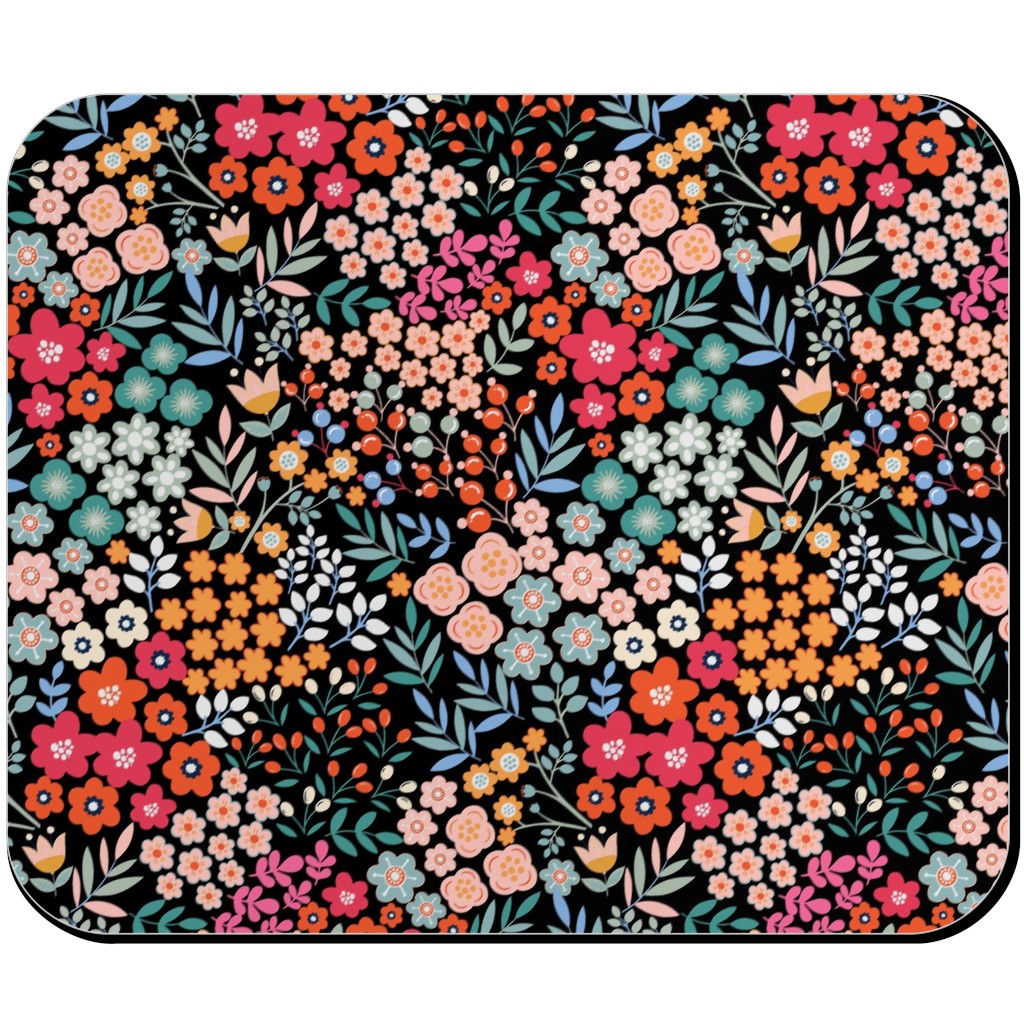 Summer Flower Mouse Pad, Rectangle, Multicolor, Rich Black