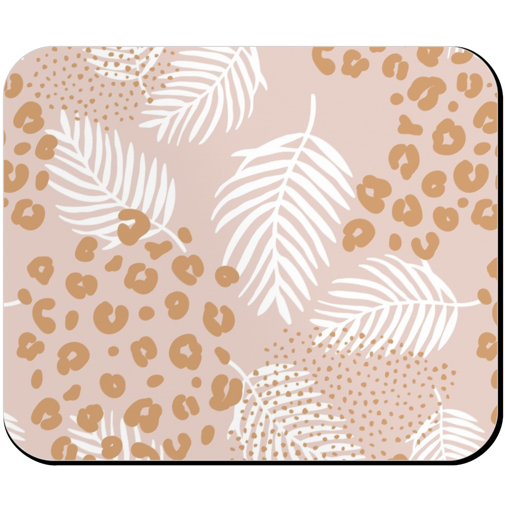 Palm Leaves and Animal Panther Spots - Beige Mouse Pad, Rectangle, Pink